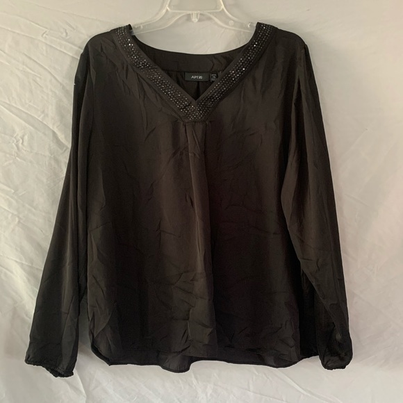 Apt 9 Black Blouse With Beaded Neckline PXL - Picture 3 of 7